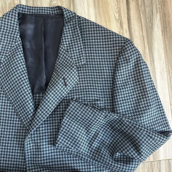 VTG Oxxford Clothes Blazer Crown Cashmere Houndstooth Size 46R Blue Navy Jacket - Picture 1 of 10